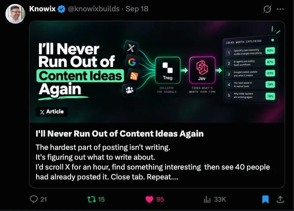 X cikk: I’ll Never Run Out of Content Ideas Again, Treggel építve, 33 ezer megtekintés
